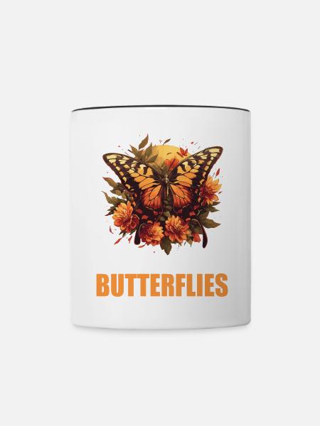 Butterfly Schmetterlinge Schmetterling - Tasse zweifarbig - Weiß/Schwarz