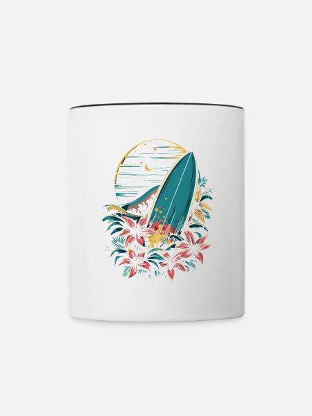 Surfbrett Cartoon - Tasse zweifarbig - Weiß/Schwarz