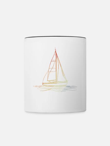 Retro Segelboot Line Art - Tasse zweifarbig - Weiß/Schwarz