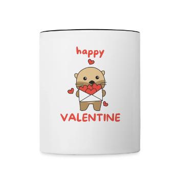 Otters for Valentine's Day cute animals with hearts - Contrasting Mug - white/black - Front