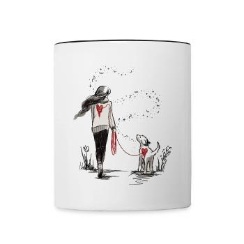 Bandeau de cœur entre l’homme et le chien - Mug contrasté - blanc/noir - Devant