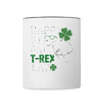 Happy St. Pat T-Rex Day Dinosaur T-Rex Shamrocks - Contrasting Mug - white/black - Front