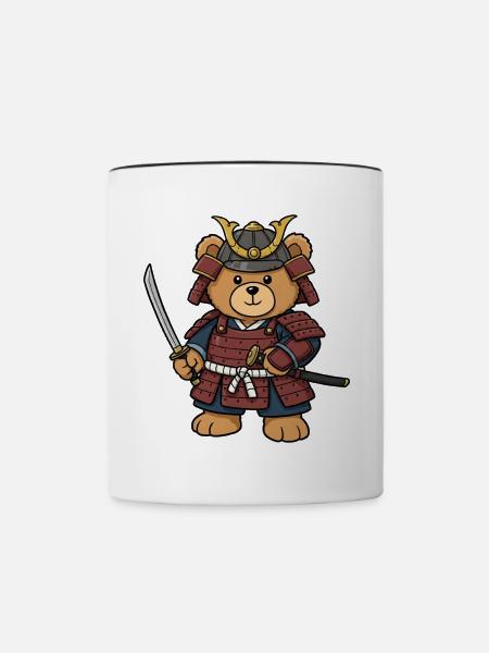 Teddybär Samurai - Tasse zweifarbig - Weiß/Schwarz