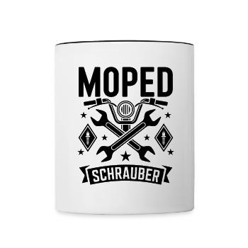 Moped Schrauber Werkstatt Mechaniker Mopedfahrer - Tasse zweifarbig - Weiß/Schwarz - Vorne