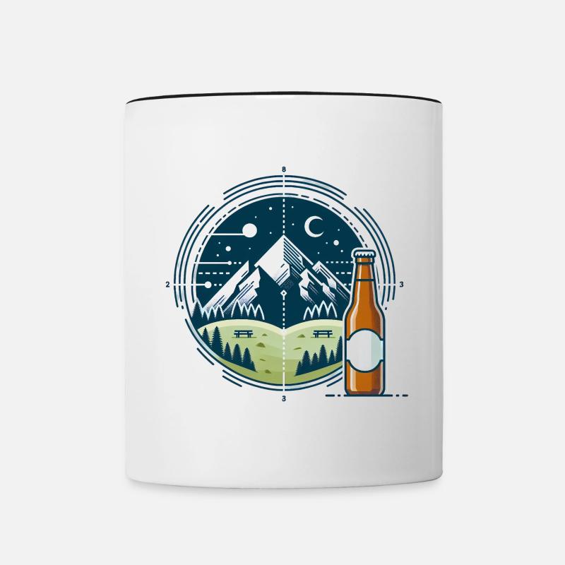 Nocturnal mountain scenery with beer bottle - Contrasting Mug - white/black