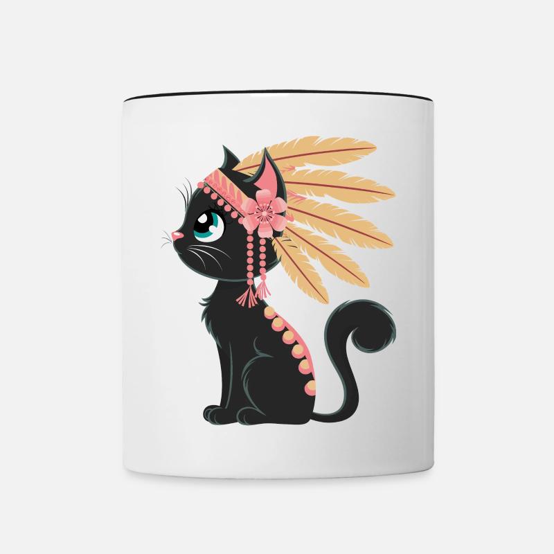 Boho Feather Cat - Contrasting Mug - white/black