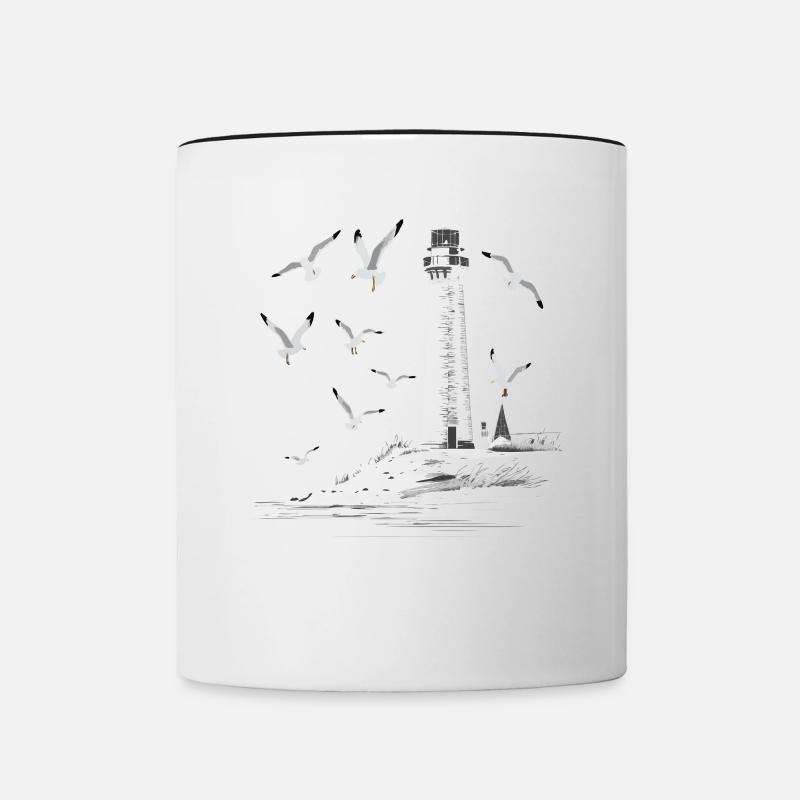 Lighthouse Seagull Harbor Moin Sea Lake - Contrasting Mug - white/black