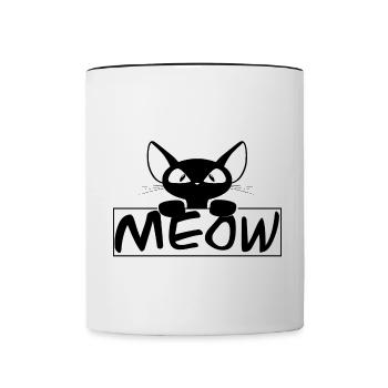 süße Katze MEOW Katzen Kater Miezekatze - Tasse zweifarbig - Weiß/Schwarz - Vorne