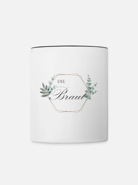 Die Braut - Eucalyptus Boho Hochzeit JGA Party - Tasse zweifarbig - Weiß/Schwarz
