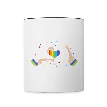 CSD LGBT Hands Shape Rainbow Heart Pride - Contrasting Mug - white/black - Front