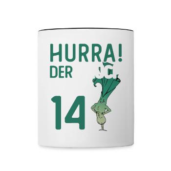 Hurra der Lauch wird 14 - Tasse zweifarbig - Weiß/Schwarz - Vorne
