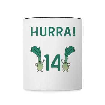 Hurra der Lauch wird 14 - Tasse zweifarbig - Weiß/Schwarz - Vorne