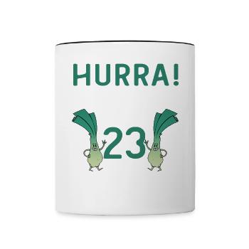 Hurra der Lauch wird 23 - Tasse zweifarbig - Weiß/Schwarz - Vorne