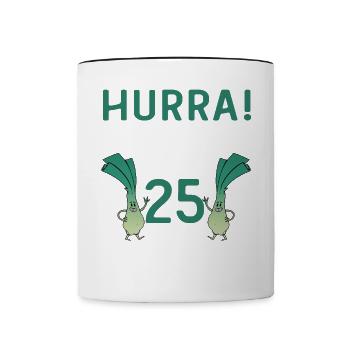 Herren 25. Geburtstag Hurra der Lauch wird 25 Gag - Tasse zweifarbig - Weiß/Schwarz - Vorne