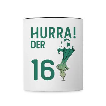 Hurra der Lauch wird 16 - Tasse zweifarbig - Weiß/Schwarz - Vorne
