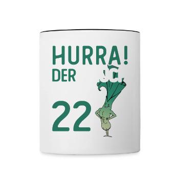 Herren 22. Geburtstag Hurra der Lauch wird 22 - Tasse zweifarbig - Weiß/Schwarz - Vorne