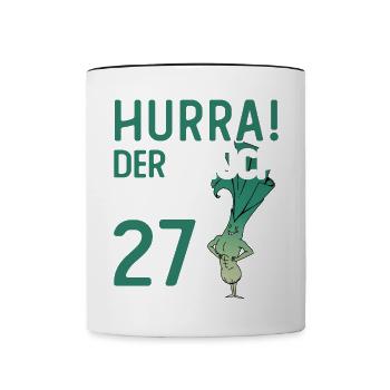 Herren 27. Geburtstag Hurra der Lauch wird 27 - Tasse zweifarbig - Weiß/Schwarz - Vorne