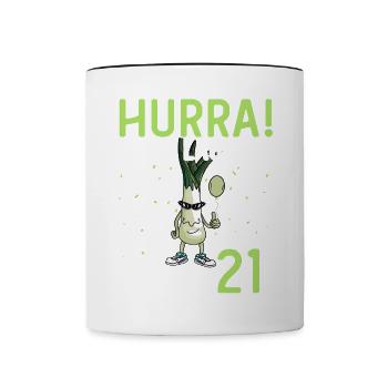 Hurra der Lauch wird 21 - Tasse zweifarbig - Weiß/Schwarz - Vorne