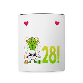 Hurra der Lauch wird 28 - Tasse zweifarbig - Weiß/Schwarz - Vorne