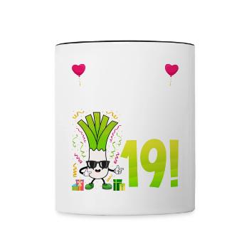 Hurra der Lauch wird 19 - Tasse zweifarbig - Weiß/Schwarz - Vorne