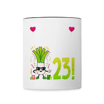 Hurra der Lauch wird 23 - Tasse zweifarbig - Weiß/Schwarz - Vorne