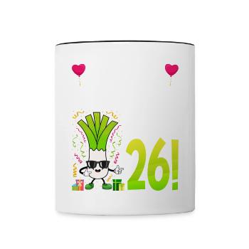 Hurra der Lauch wird 26 - Tasse zweifarbig - Weiß/Schwarz - Vorne