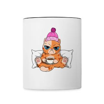 Kaffee Katze - Tasse zweifarbig - Weiß/Schwarz - Vorne