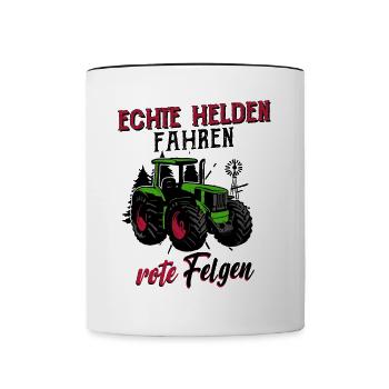 Landwirt Traktor Echte Helden Fahren Rote Felgen - Tasse zweifarbig - Weiß/Schwarz - Vorne