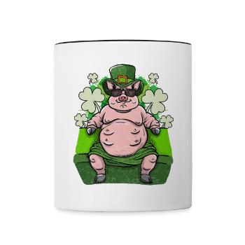 Irisches Glücksschwein - Tasse zweifarbig - Weiß/Schwarz - Vorne