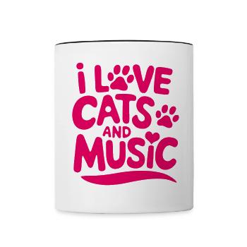 Ich liebe Katzen und Musik - Tasse zweifarbig - Weiß/Schwarz - Vorne