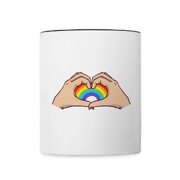 CSD LGBT Hände formen Regenbogen Herz Pride - Tasse zweifarbig - Weiß/Schwarz - Vorne
