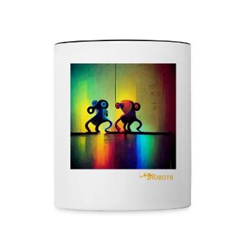 Two dancing rainbow robots - Contrasting Mug - white/black - Front