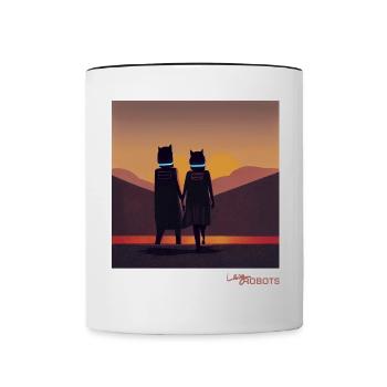 Un couple de robots paresseux profitant du coucher de soleil - Mug contrasté - blanc/noir - Devant