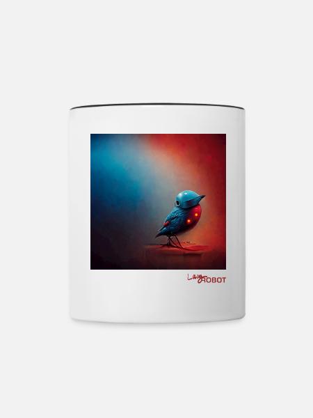 Elegant lonely robot bird waiting - Contrasting Mug - white/black