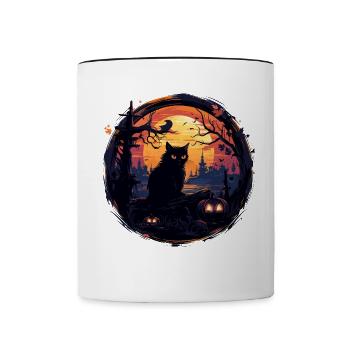 Halloween Kürbis Katze - kleine niedliche Monster - Tasse zweifarbig - Weiß/Schwarz - Vorne