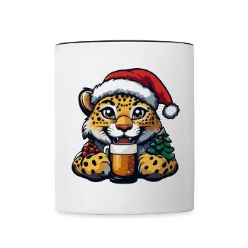 Léopard Noël Bière Drôle - Mug contrasté - blanc/noir - Devant