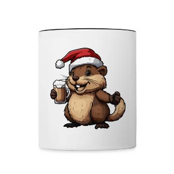 Biber Weihnachten Bier Lustig - Tasse zweifarbig - Weiß/Schwarz - Vorne