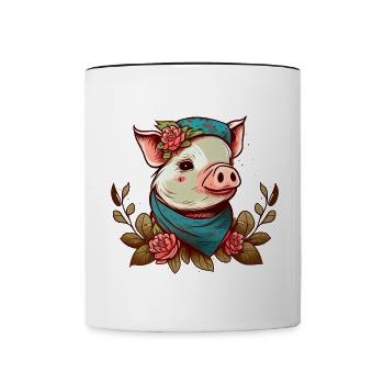 Porcelet avec foulard - Mug contrasté - blanc/noir - Devant