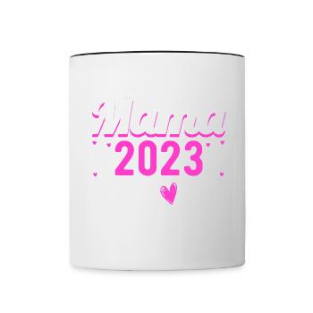 Mama 2023 Mutter werden in Schwangerschaft Baby - Tasse zweifarbig - Weiß/Schwarz - Vorne