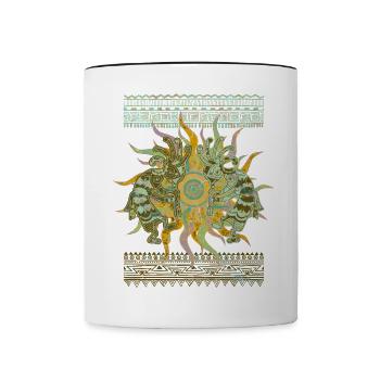 Native American Kokopelli Musicans - Sun Border 2 - Contrasting Mug - white/black - Front