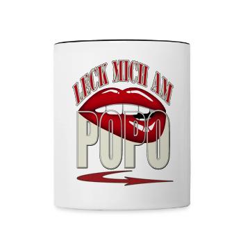 leck mich am POPO - rote Lippen roter Mund Pfeil - Tasse zweifarbig - Weiß/Schwarz - Vorne