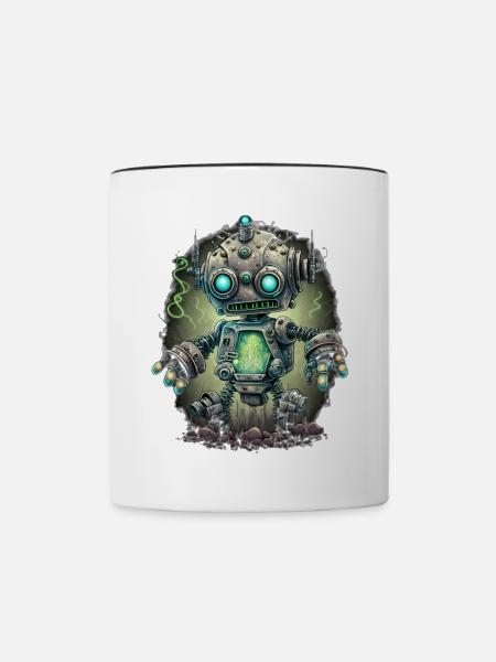 Neon Steampunk Roboter - Tasse zweifarbig - Weiß/Schwarz