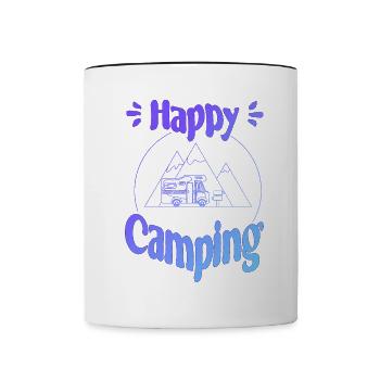 Happy Camping - conception graphique joyeuse et cool - Mug contrasté - blanc/noir - Devant