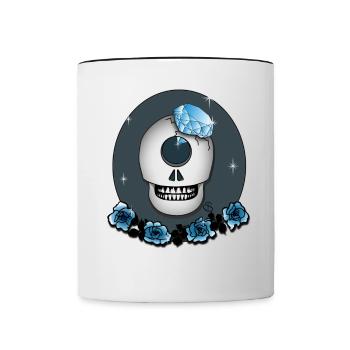 Crâne avec Rose, Diamant en T-shirt bleu et plus - Mug contrasté - blanc/noir - Devant