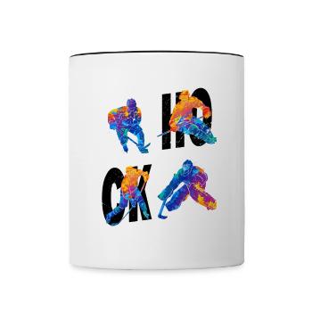 Eishockey Spieler Sport Fan Team Verein Bunt - Tasse zweifarbig - Weiß/Schwarz - Vorne