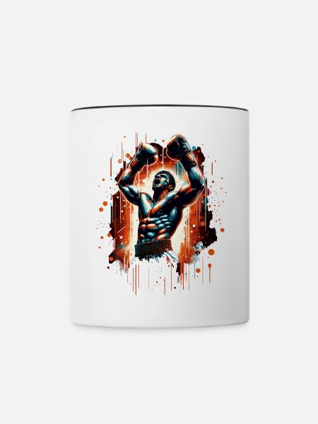 Boxer Siegespose Siegerpose Boxen Geschenk - Tasse zweifarbig - Weiß/Schwarz