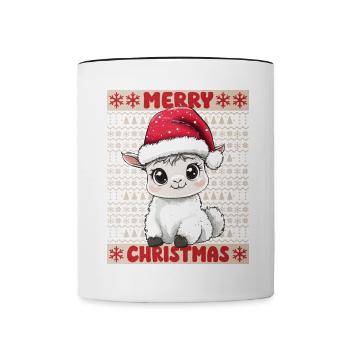Lama Alpaka Ugly Christmas Weihnachten Xmas Süß - Tasse zweifarbig - Weiß/Schwarz - Vorne