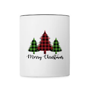 Pine Tree Christmas Lumberjack Pattern - Contrasting Mug - white/black - Front