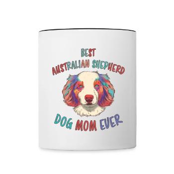 Berger australien Mama Fun Shepherd Dog Cadeau - Mug contrasté - blanc/noir - Devant
