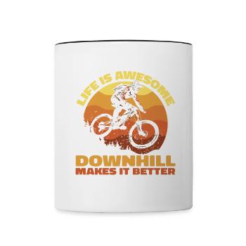 Life Is Awesome – Downhill Makes It Better - Contrasting Mug - white/black - Front